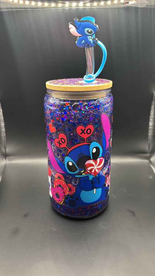 16 Oz Glass Blue Alien Tumbler